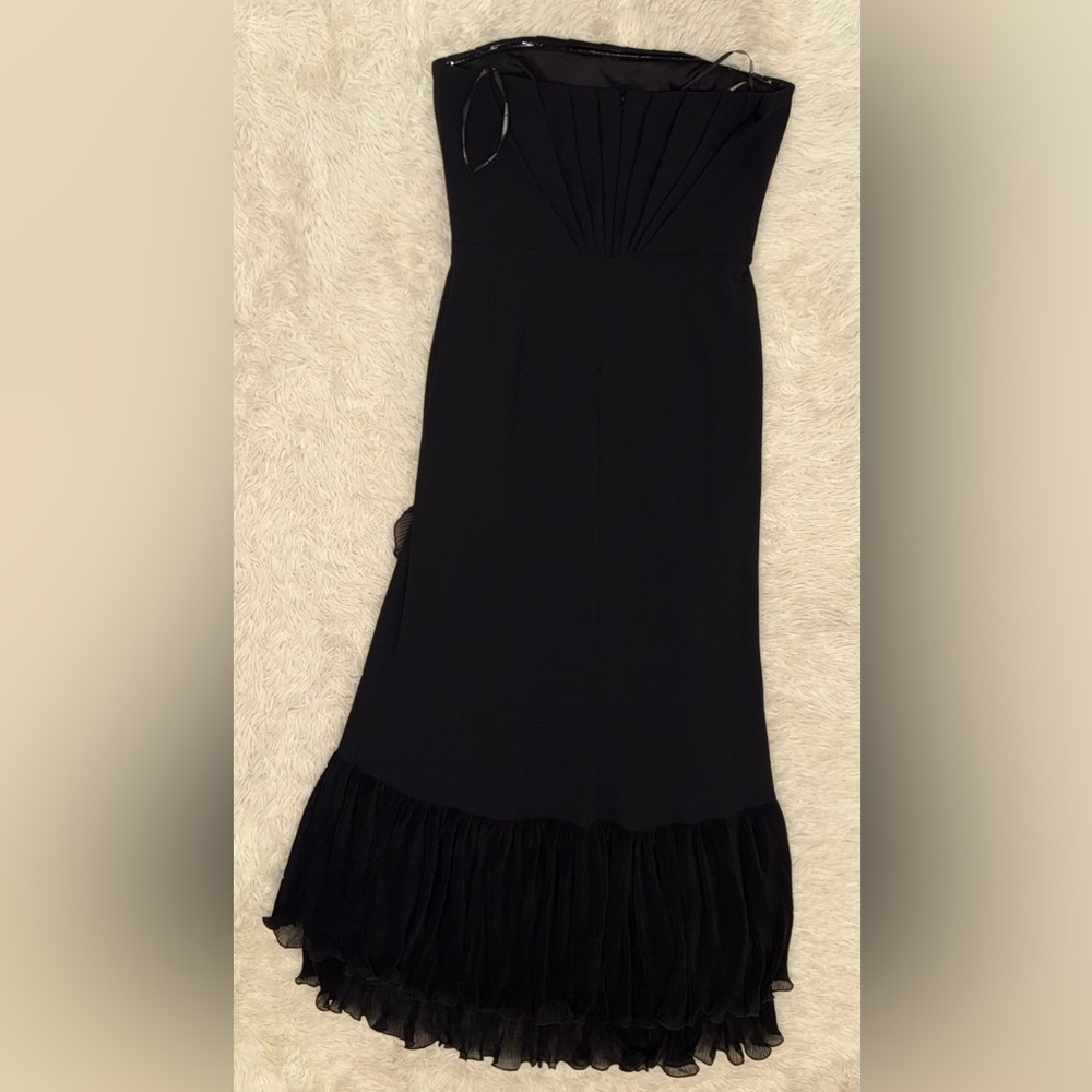 NEW Tadashi Shoji Pleated Strapless Ruffle LEITH RUFFLE Black BOS24386L gown L - Picture 9 of 13